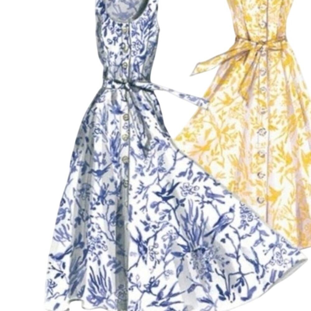 Lovely J. Peterman Blue and White Toile Dress Size 8